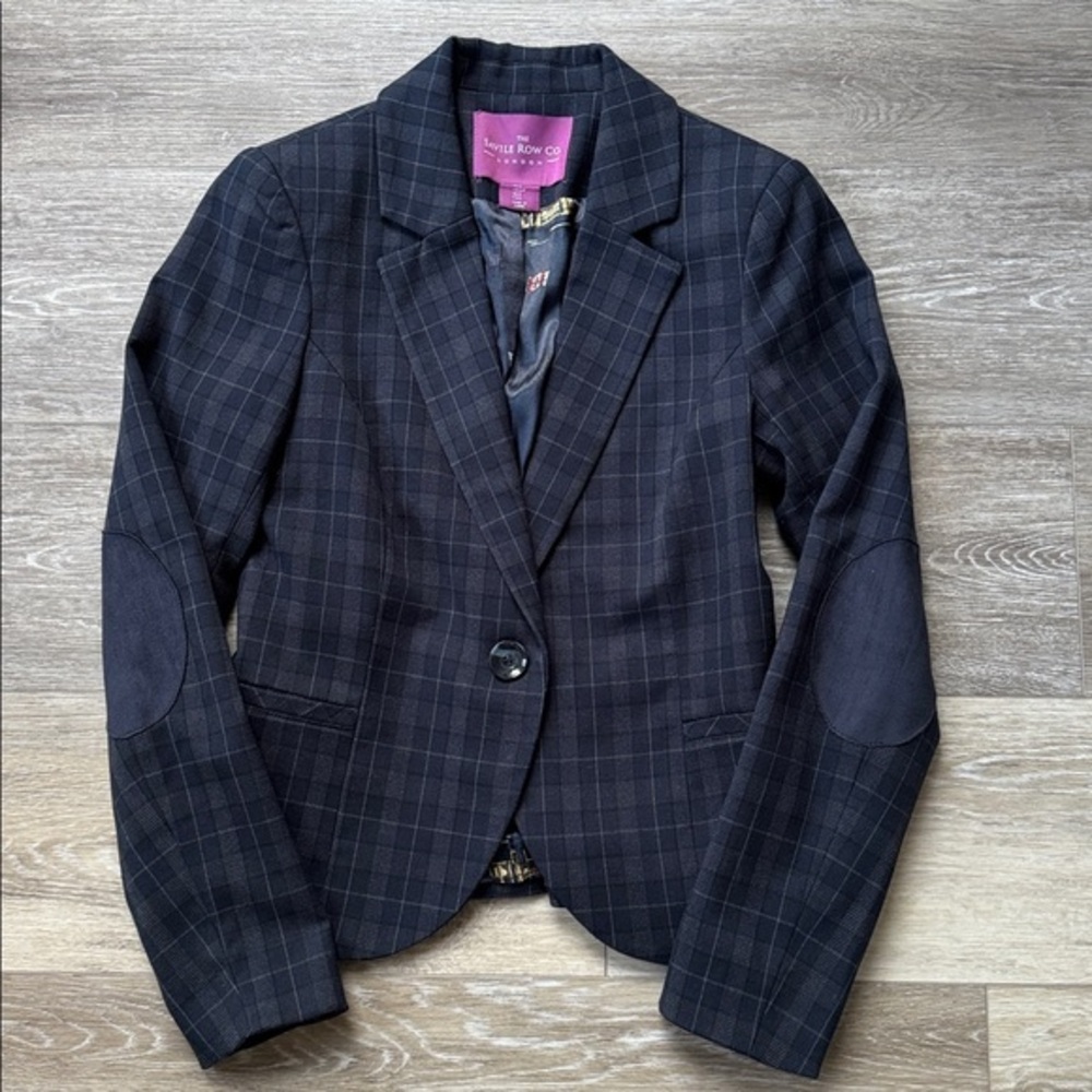The Savile Row Co. London Blazer Jacket Plaid Lined Fitted, Suede Elbow Patches
